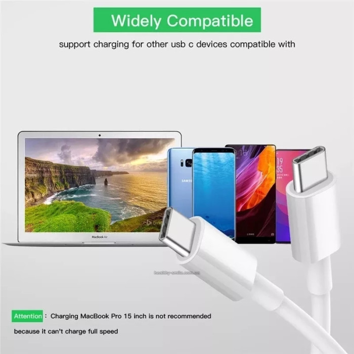Кабель Type-C to Type-C, 100w, швидка зарядка, 1м білий